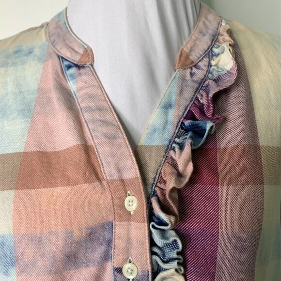 Isabella Sinclair Women's Pink Plaid Ruffle Long Sleeve Button Down Shirt XS - Picture 5 of 16